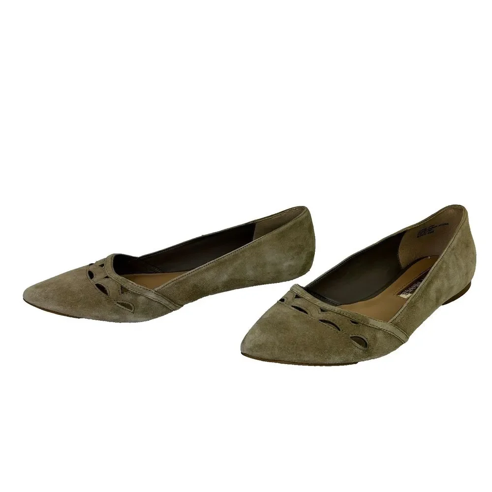 Audrey Brooke Marte Pointed Toe Ballet Flats Taupe Tan Suede Cutouts Shoes 8.5